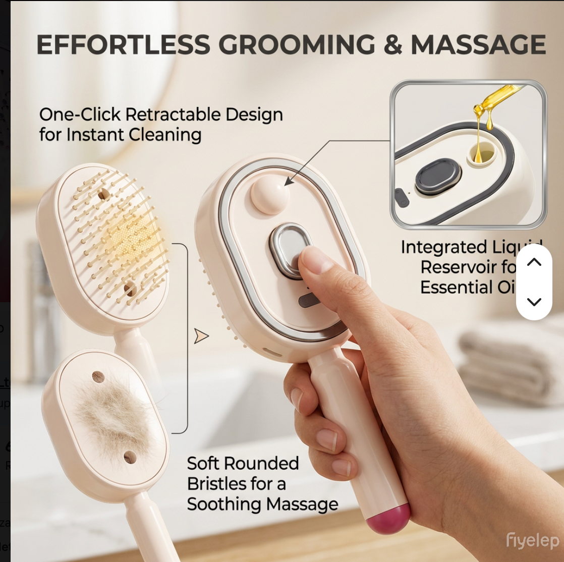 Brosse massante électrique 3-en-1 — vapeur d'huiles, lumière rouge & auto-nettoyante